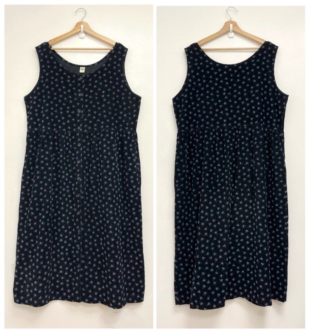 Vintage L.L. Bean Corduroy Floral Maxi Button-Front Jumper Dress Cottage Size 20